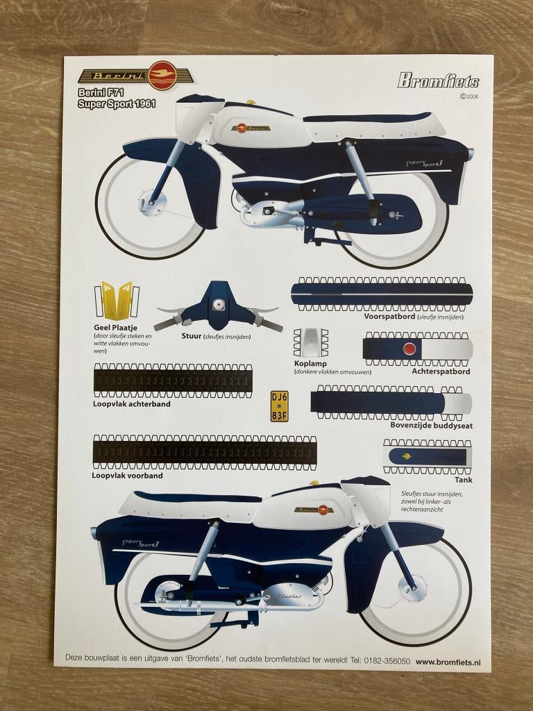 Bouwplaat Berini Uitgave BF71 Super Sport 1961 BROMFIETS, Fietsen en Brommers, Handleidingen en Instructieboekjes, Verzenden, Nieuw