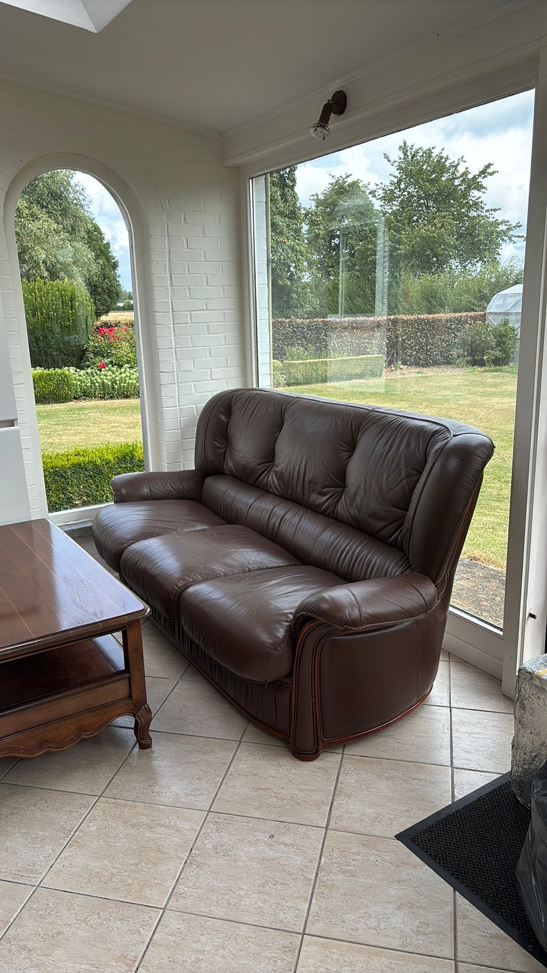 Salon en tafel, Huis en Inrichting, Zetels | Complete zithoeken, Ophalen, Gebruikt, Leer, Jaren 80