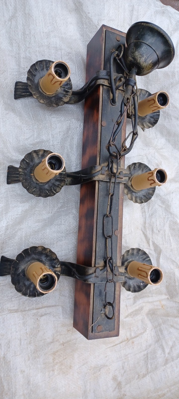 Vieux lustre en bois vintage, Enlèvement ou Envoi