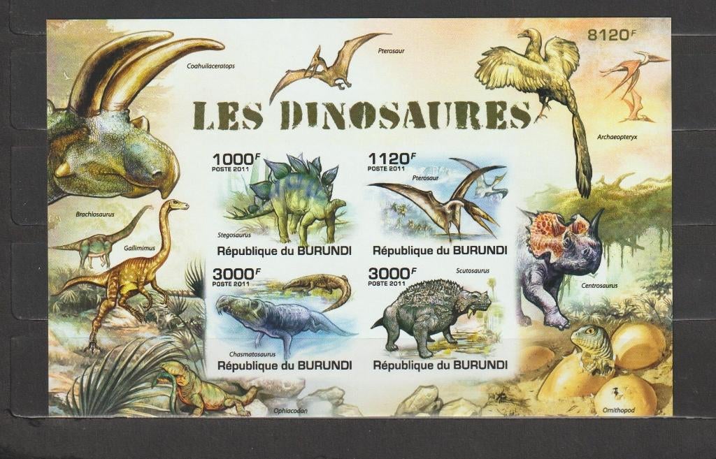 Burundi 2011 Blok Dinosaurussen ongetand **, Postzegels en Munten, Ophalen of Verzenden, Postfris, Dier of Natuur