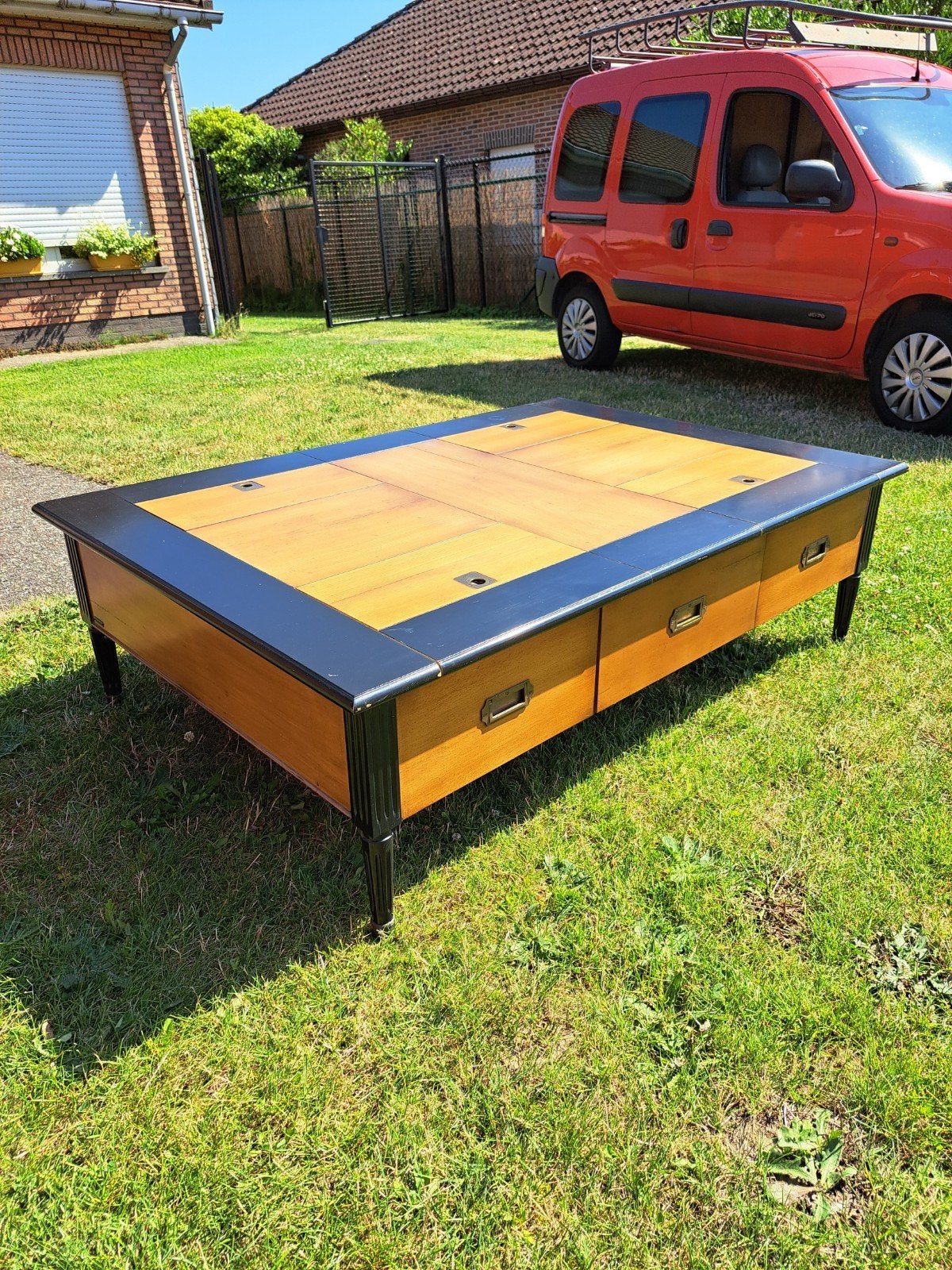 Table basse Grange de luxe avec plateaux rabattables et tiro, 100 à 150 cm, Enlèvement ou Envoi, Cerisier, Vintage