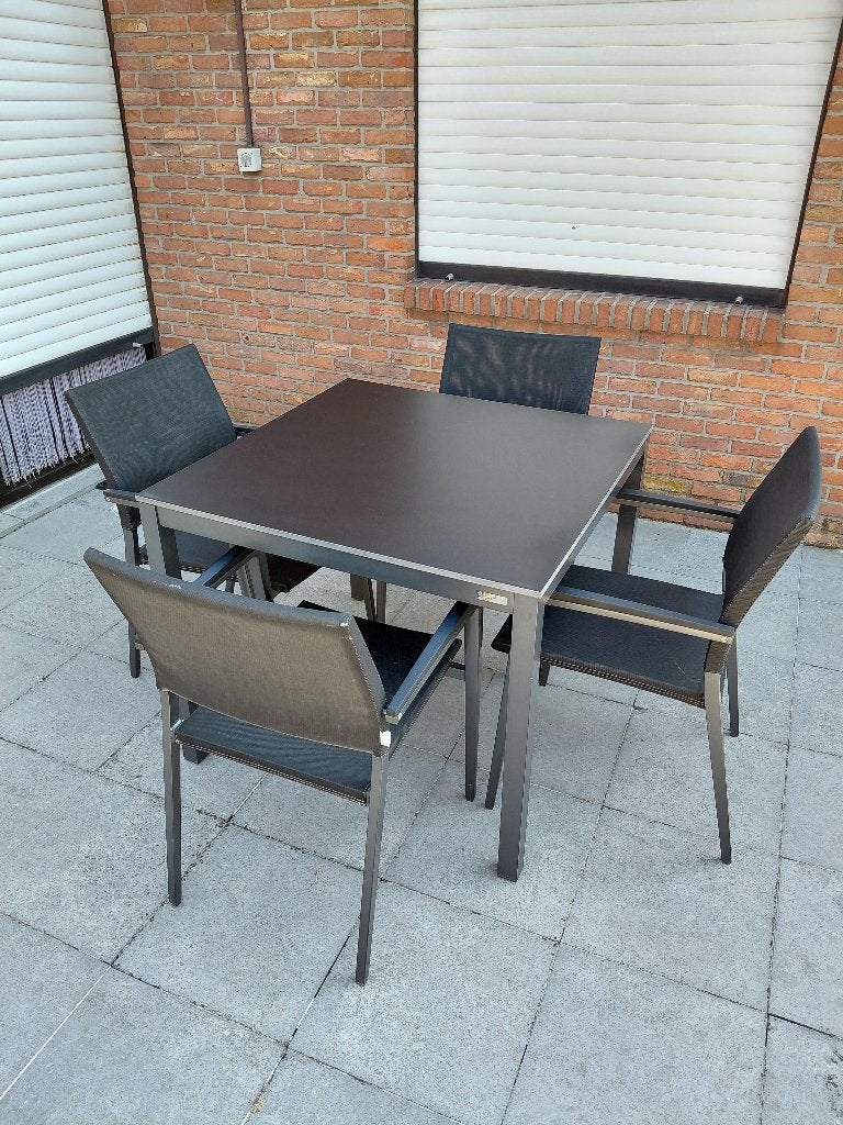 Tuintafel met 4 stoelen, Tuin en Terras, Ophalen, Gebruikt, Vierkant, Aluminium
