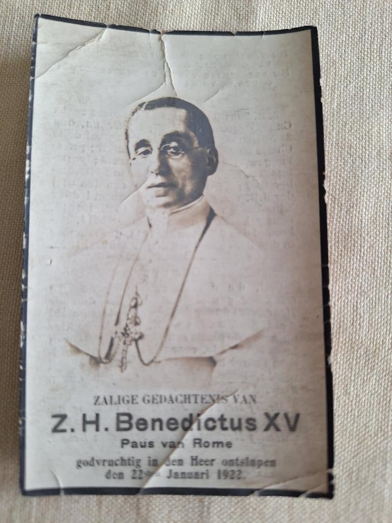 Bidprentje Paus Benedictus XV 1854 - 1922, Verzamelen, Bidprentjes en Rouwkaarten, Ophalen of Verzenden, Bidprentje