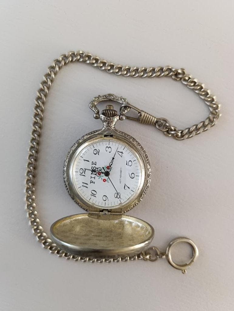 Montre à gousset décor chasse, Ophalen of Verzenden, Zilver, Zakhorloge, Met ketting
