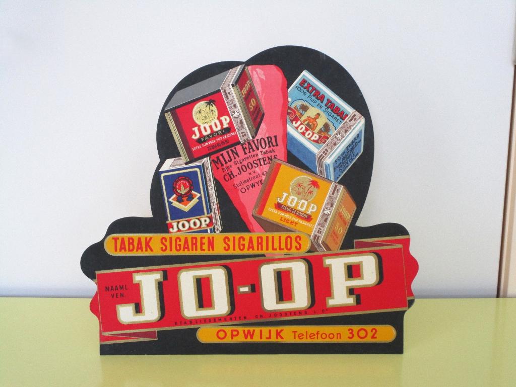 Ancien panneau publicitaire JO-OP tabac et cigares, Collections, Marques & Objets publicitaires, Comme neuf, Panneau publicitaire