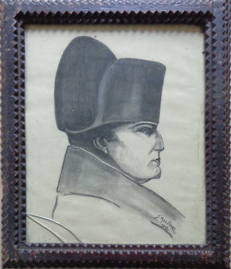 J. MARICHAL / NAPOLEON / ORIGINEEL / 36x30cm / KADER / SIG, Gesigneerd, Portret of Personen, Expressionistisch, Ophalen of Verzenden