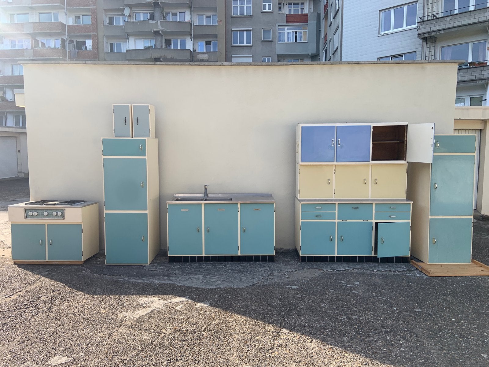 Volledige retro keuken Cubex stijl, Huis en Inrichting, Ophalen, Gebruikt, Blauw, Overige typen