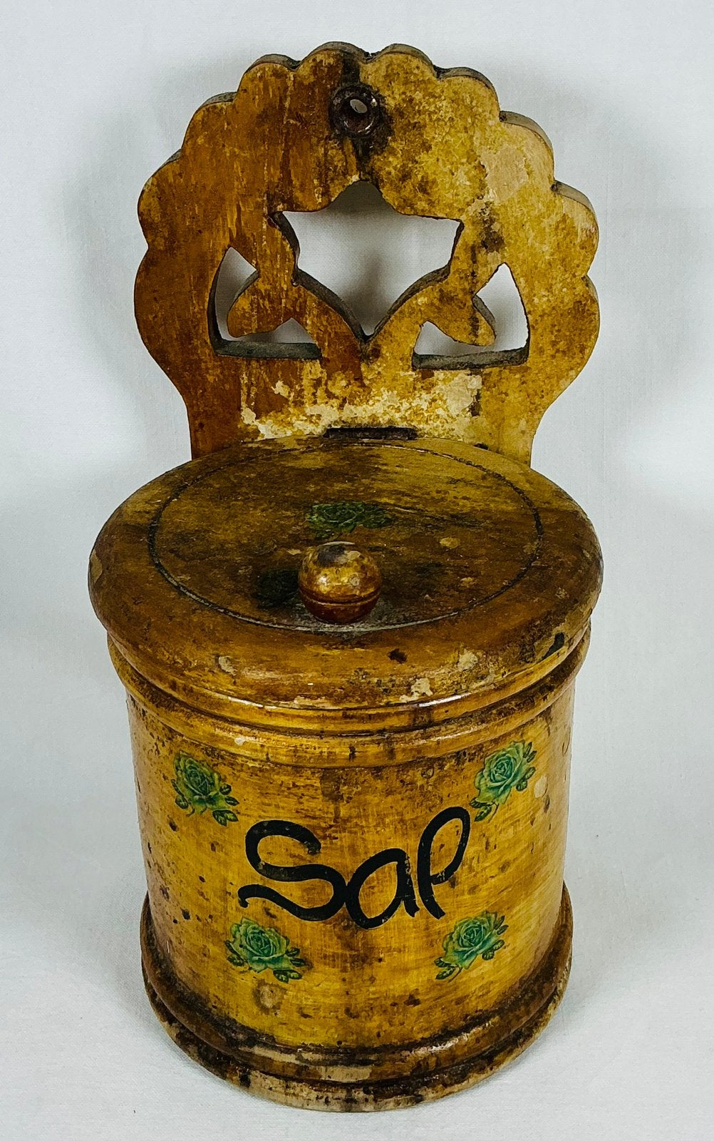 Pot à sel rustique ancien en bois d'olivier Espagne, Enlèvement ou Envoi