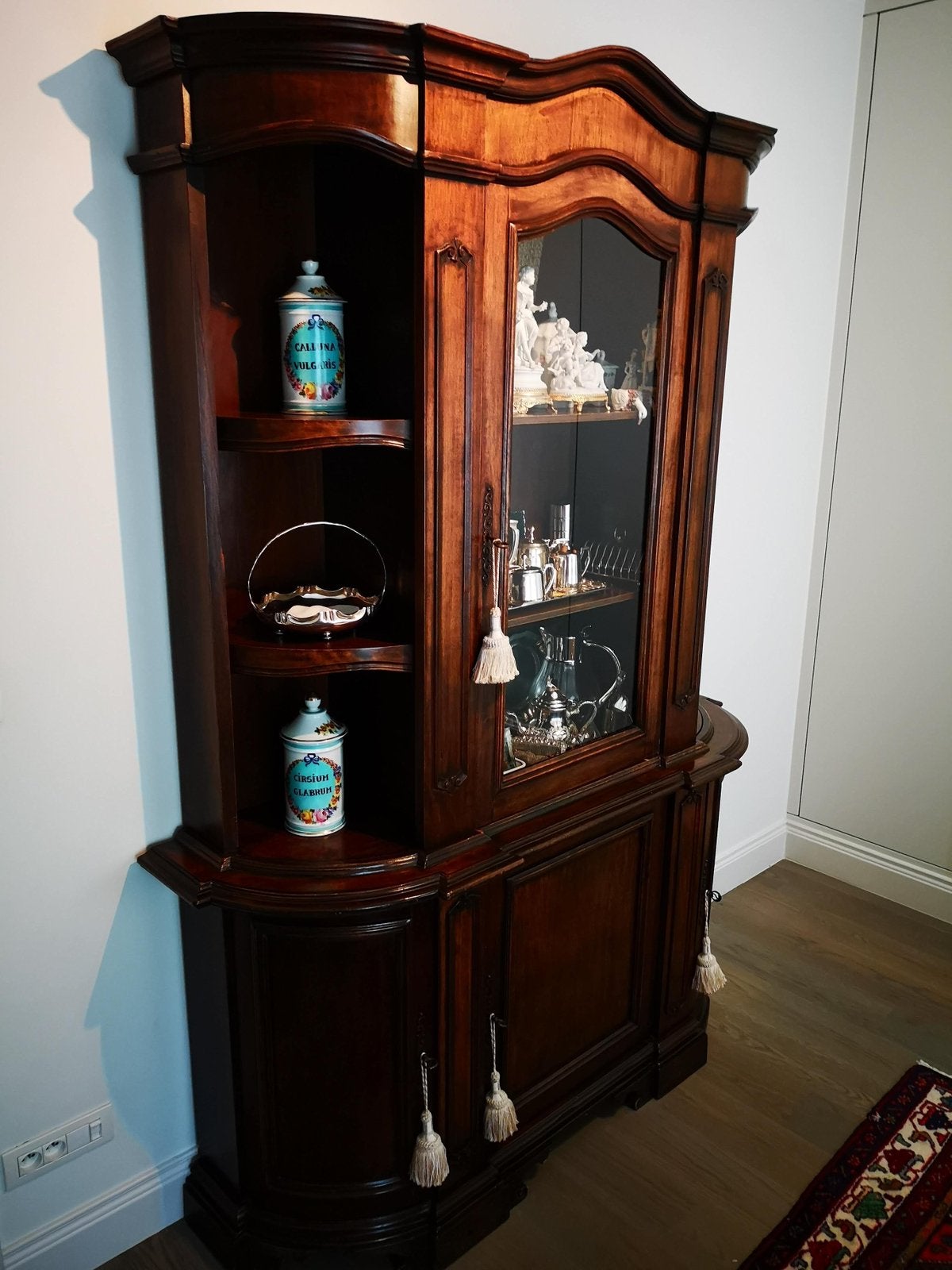 Antieke houten vitrinekast, Enlèvement, Comme neuf, Avec porte(s)