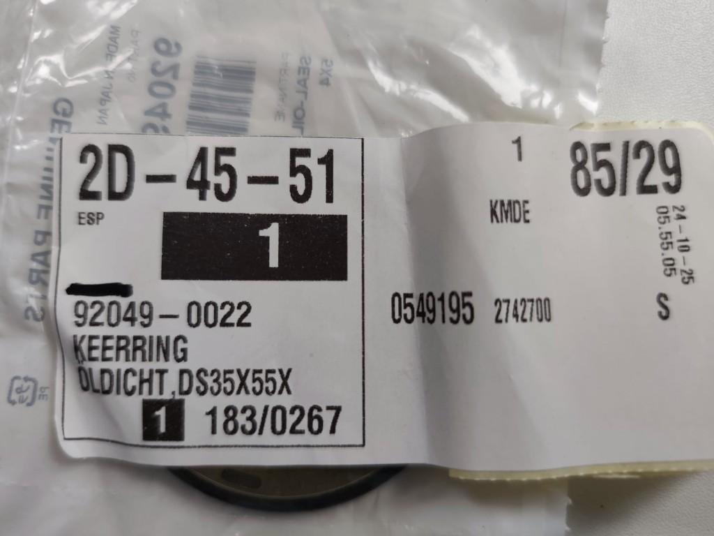 Kawasaki Öldicht Keerring DS35X55X4 920049-0022, Fietsen en Brommers, Brommeronderdelen | Algemeen, Ophalen of Verzenden, Nieuw