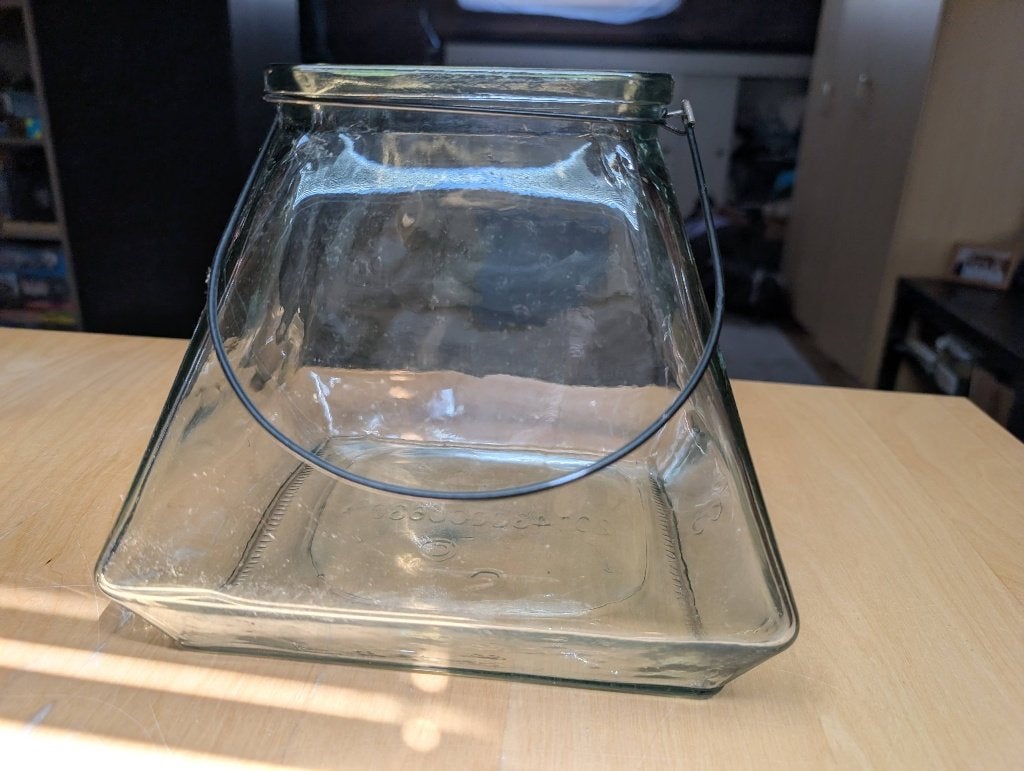 Stevige grote vaas / glazen pot - rechthoekig, Huis en Inrichting, Woonaccessoires | Vazen, 21 cm, Transparant, Ophalen of Verzenden