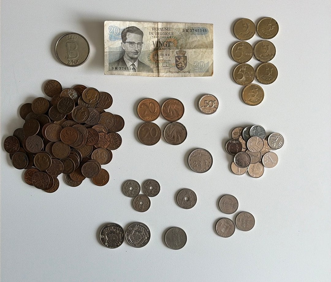 Lot oude Belgische franken (munten) + bankbiljet 20 Fr. 1964, Enlèvement ou Envoi, Monnaie