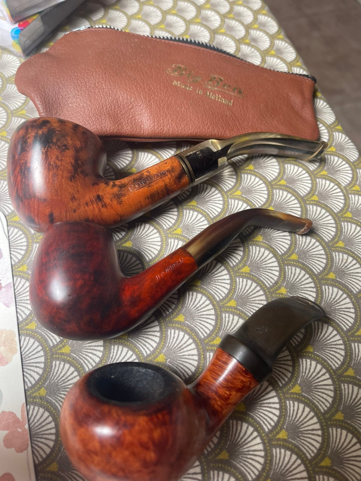 Lot de 3 pipes en bruyère vintage collectionneur+etui cuir, Collections, Enlèvement ou Envoi, Utilisé, Autres types