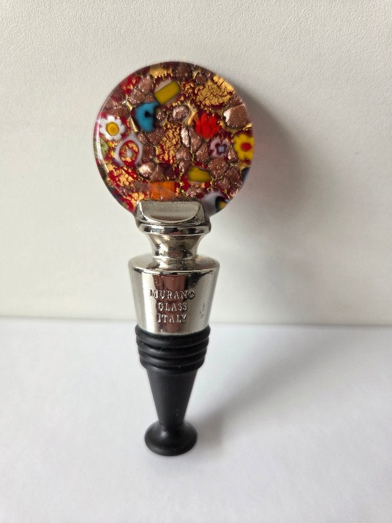 Luxe Murano Glas Wijnstop – Millefiori & Bladgoud (Italië), Ophalen of Verzenden
