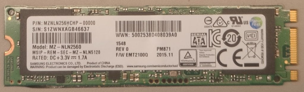SATA SSD 256GB M.2, Informatique & Logiciels, Enlèvement ou Envoi, Interne, Utilisé, Samsung