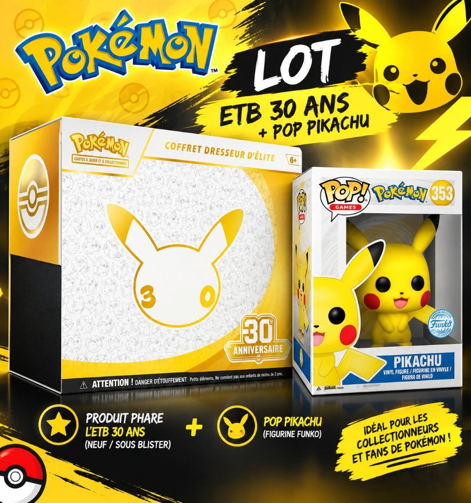 Lot ETB 30 ans + POP pikachu 353 neuf, Hobby & Loisirs créatifs, Enlèvement, Neuf, Booster box