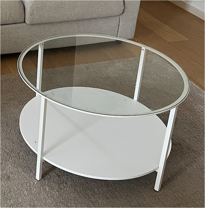 Table basse IKEA FRÖTORP, blanc/chromé, 88 cm de diamètre, Maison & Meubles, Tables | Tables de salon, Comme neuf, 50 – 75, Verre