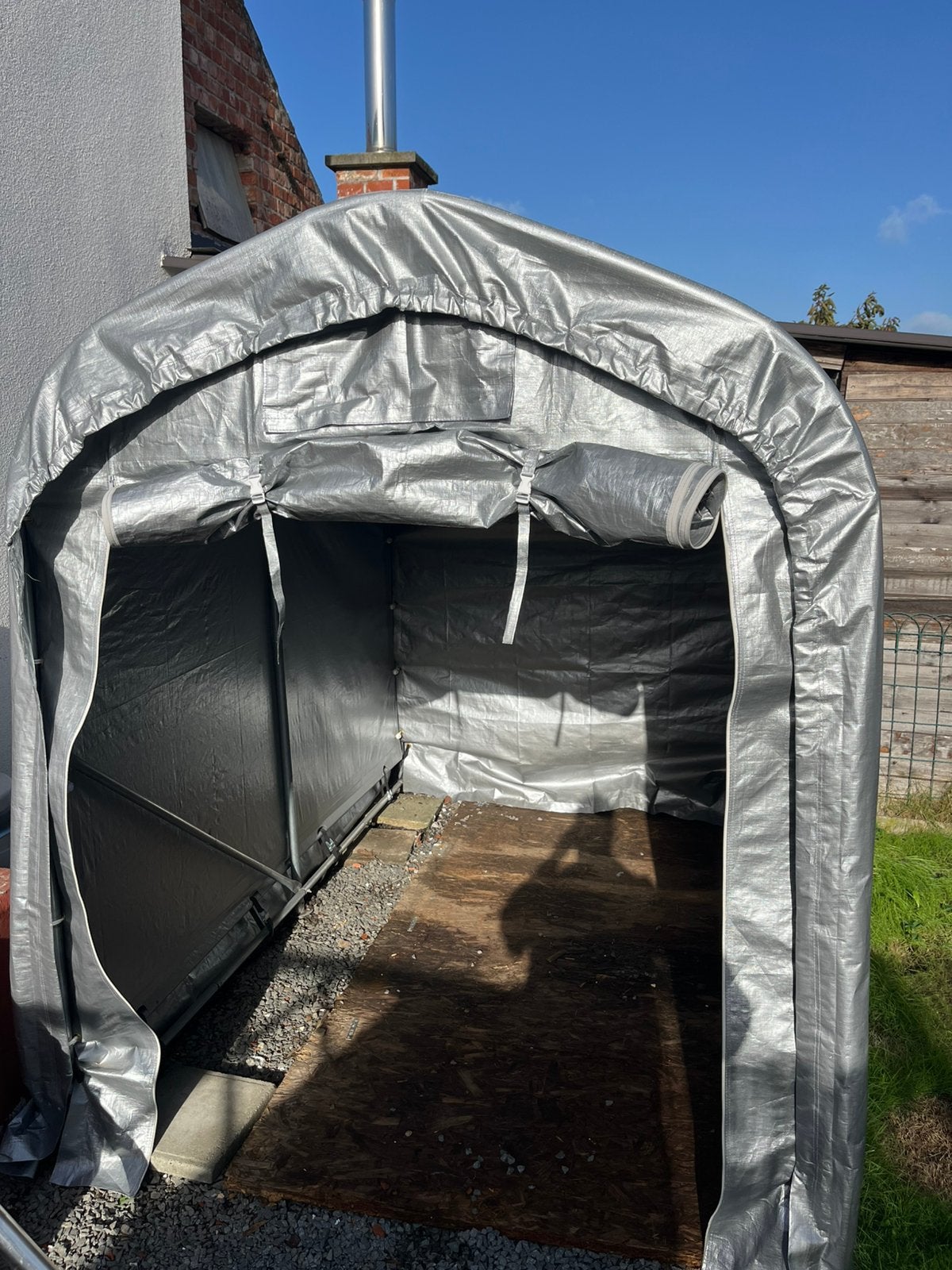 Motor/Garage/opberg tent, Tuin en Terras, Ophalen, Gebruikt, Minder dan 4 meter, Minder dan 5 meter