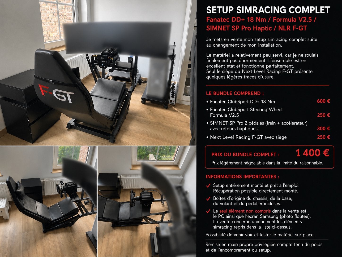 Setup Fanatec DD+ 18 Nm/Formula V2.5/SIMNET SP Pro/NLR F-GT, Computers en Software, Joysticks, Ophalen, Zo goed als nieuw