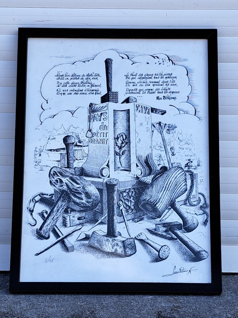 Lithographie pays du petit granit signe, Enlèvement ou Envoi, Lithographie