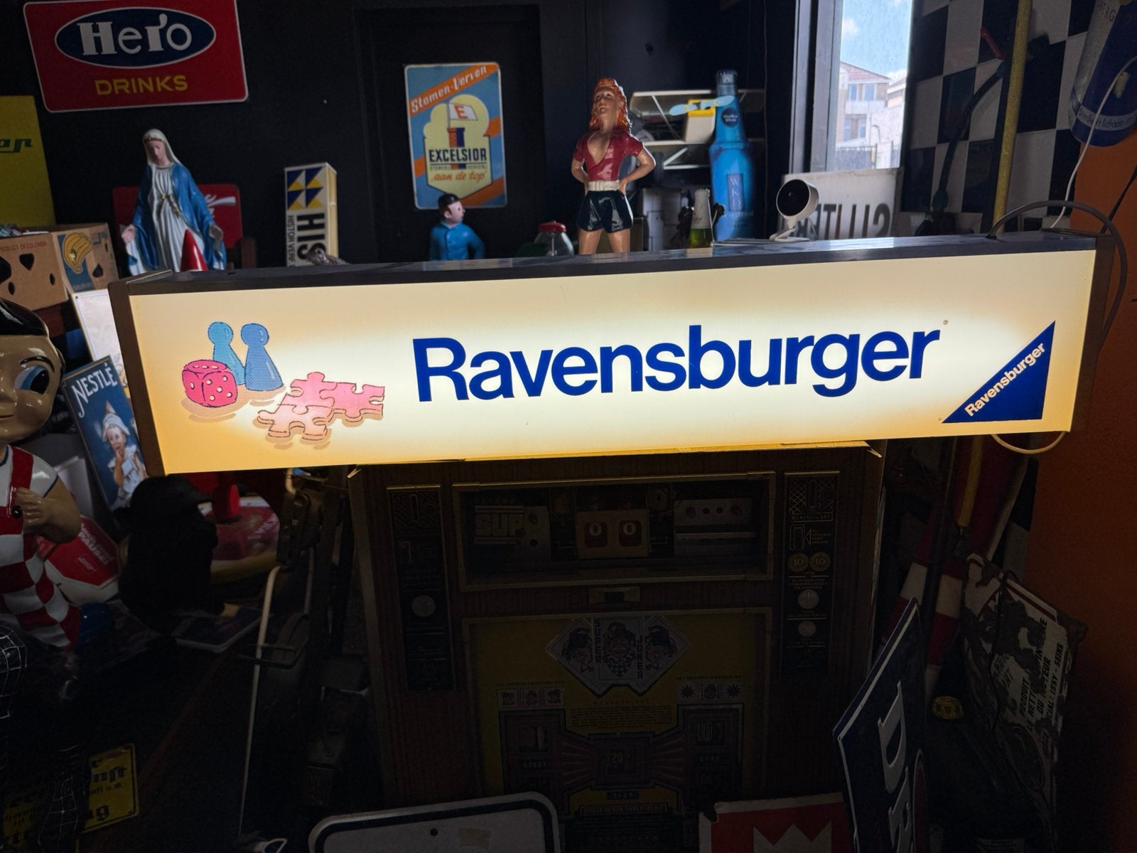Ravensburger oude reclame lichtbak, Ophalen, Gebruikt, Lichtbak of (neon) lamp