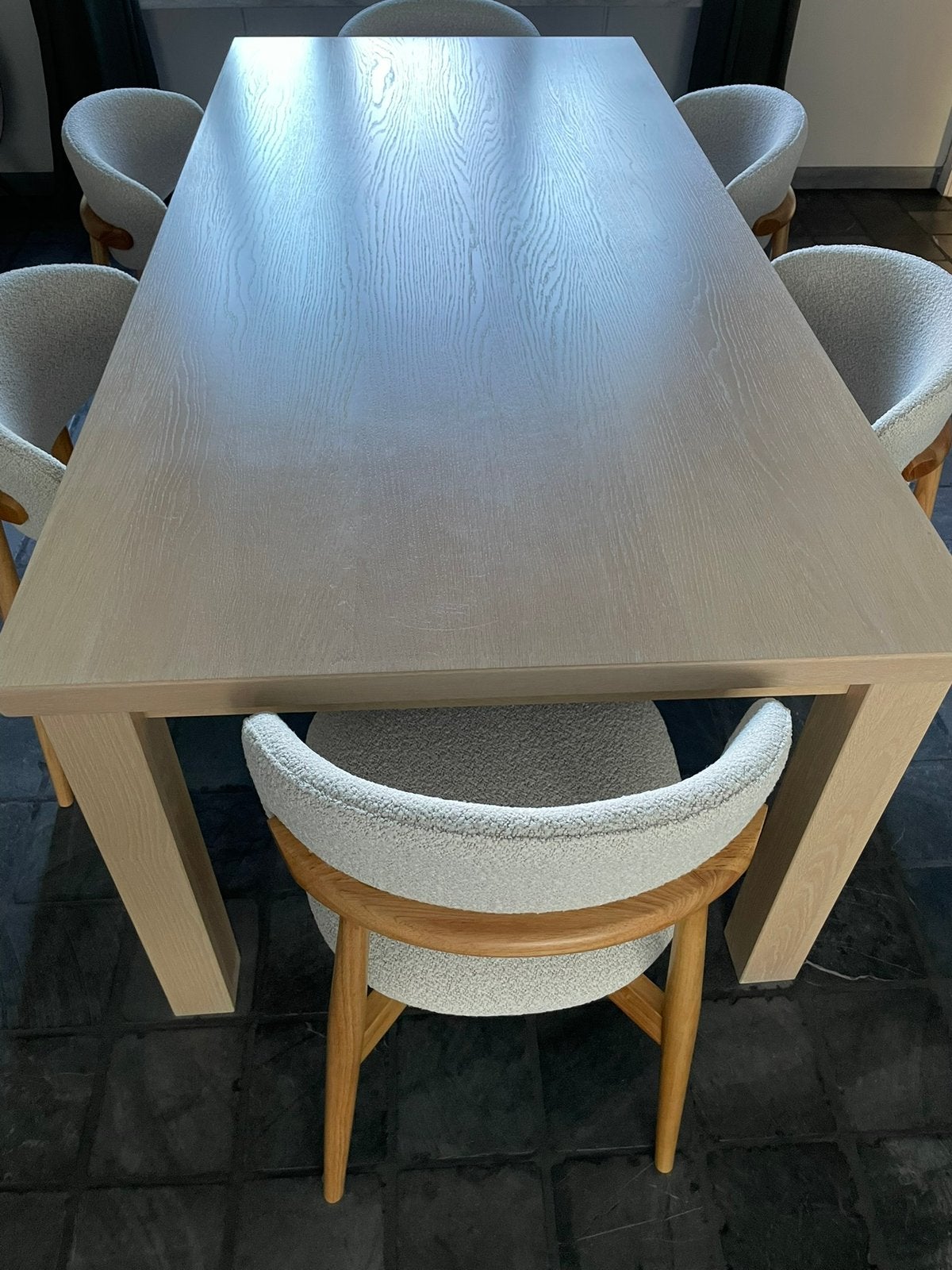 Eiken eettafel white wash  215x100, Huis en Inrichting, Ophalen, Zo goed als nieuw