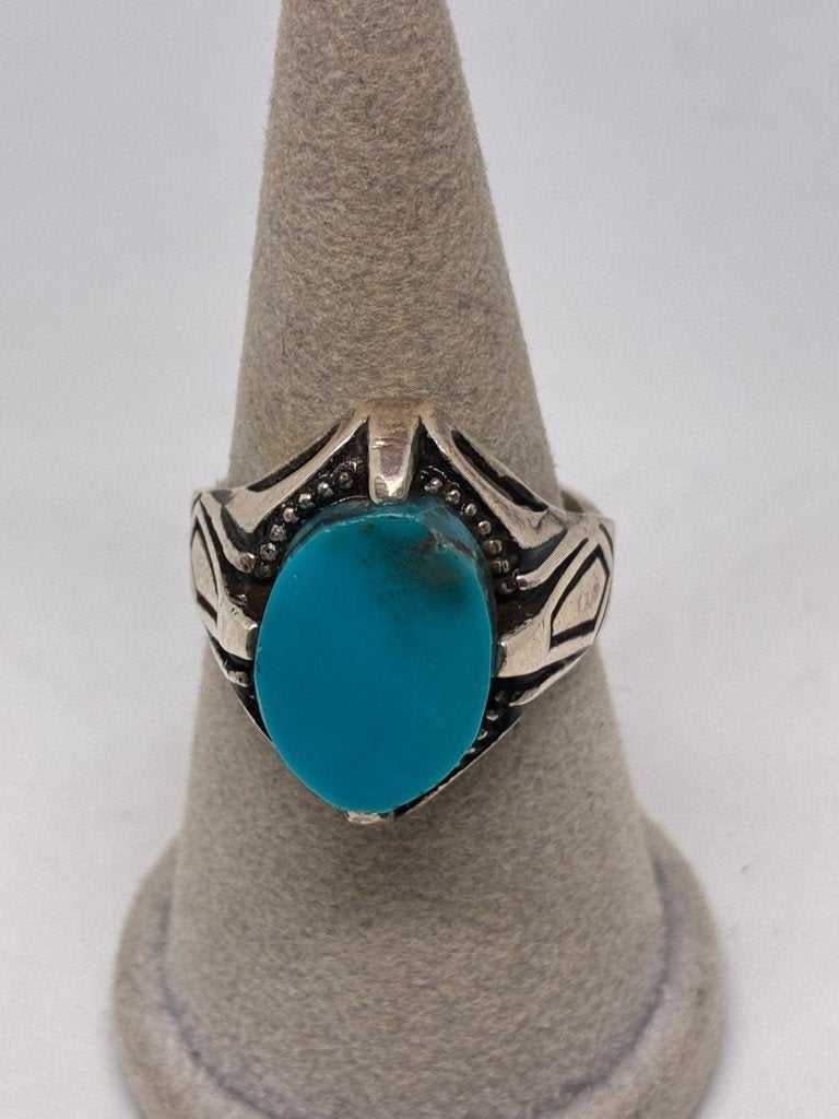 Zilveren 925 ring met turkoois steen, Bijoux, Sacs & Beauté, Neuf, Gris, Enlèvement ou Envoi, Femme ou Homme