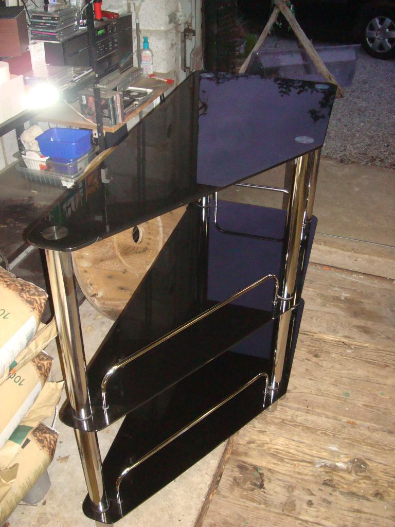 meuble tv en verre / pieds chromé, Enlèvement, Utilisé, Verre