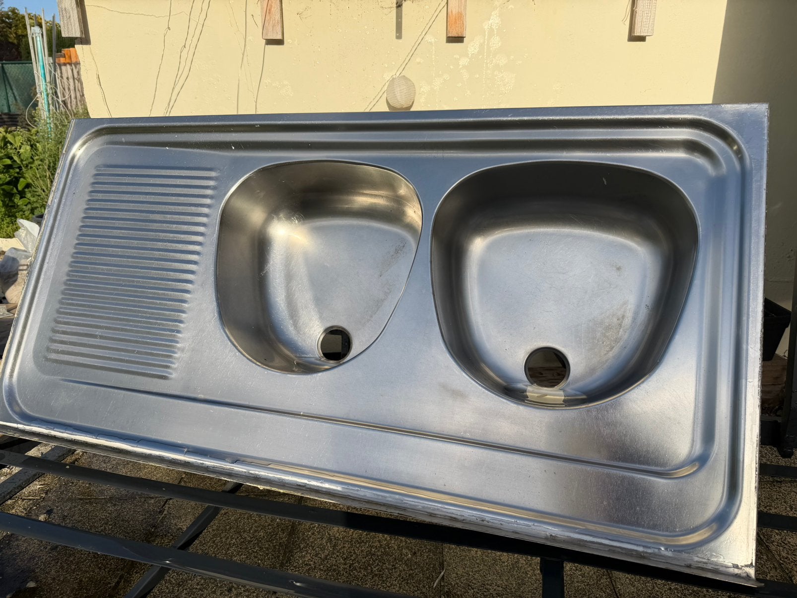 Franke dubbele inox wasbak met afdruipvlak – 120 cm, Ophalen, Gebruikt, 50 tot 75 cm, 100 tot 150 cm
