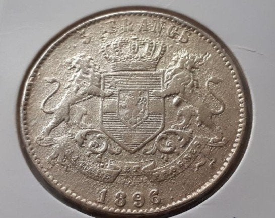 Congo vrijstaat Leopold II 5 Franken 1896/1894, Zilver, Ophalen of Verzenden, Losse munt, Zilver