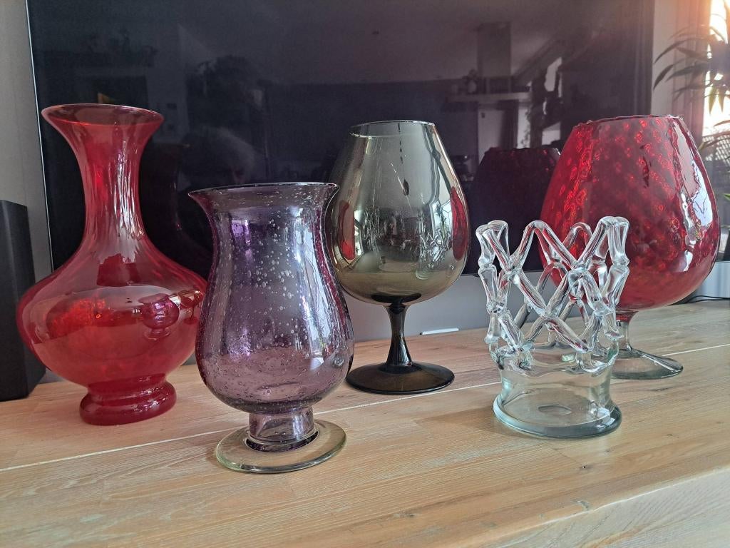 5 x vintage vaas / windlicht, diverse, Ophalen