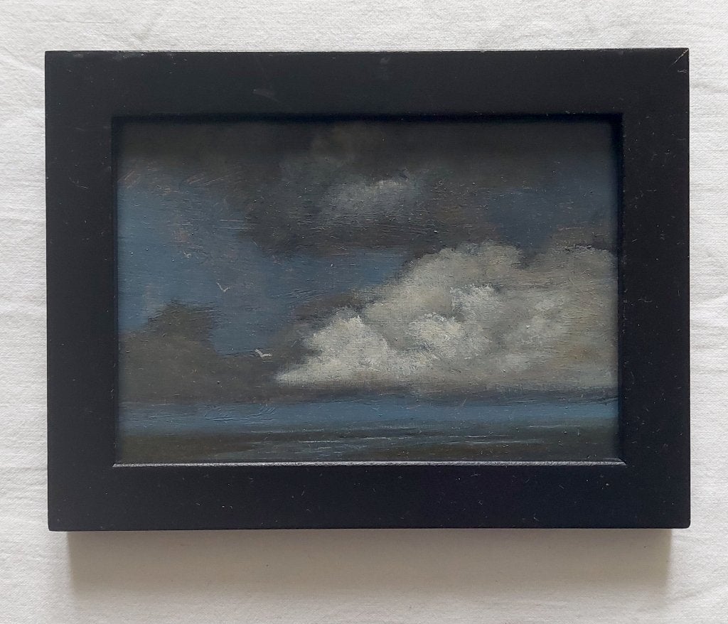 Landschap met Wolkenlucht en Vogels - Olieverf, Antiquités & Art, Enlèvement ou Envoi, Peinture à l'huile, Panneau, Paysage