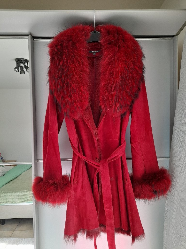 Echte vossen bont jas, Kleding | Dames, Ophalen, Gedragen, Maat 42/44 (L), Rood