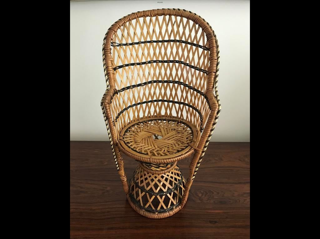 Retro rieten rotan poppen beren pauwenstoel stoeltje, Enlèvement ou Envoi
