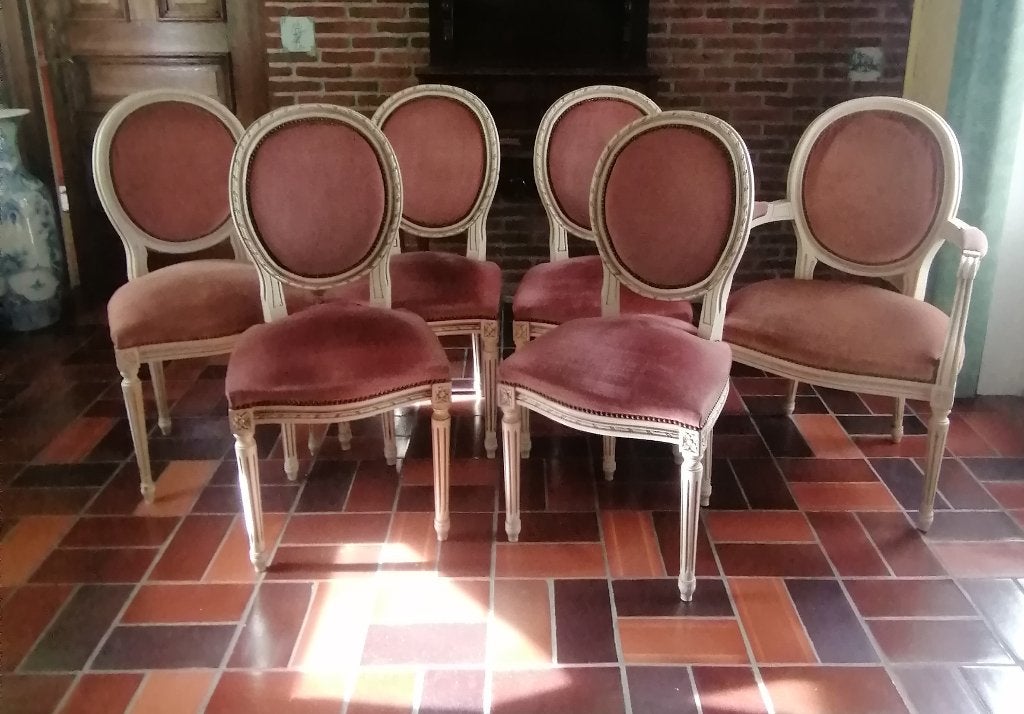 5 chaises et un fauteuil, Louis XVI, Autres couleurs, Bois, Enlèvement