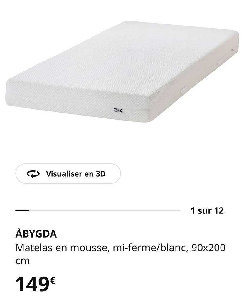 Matelas Ikea ÅBYGDA 90x200, Enlèvement, Matelas
