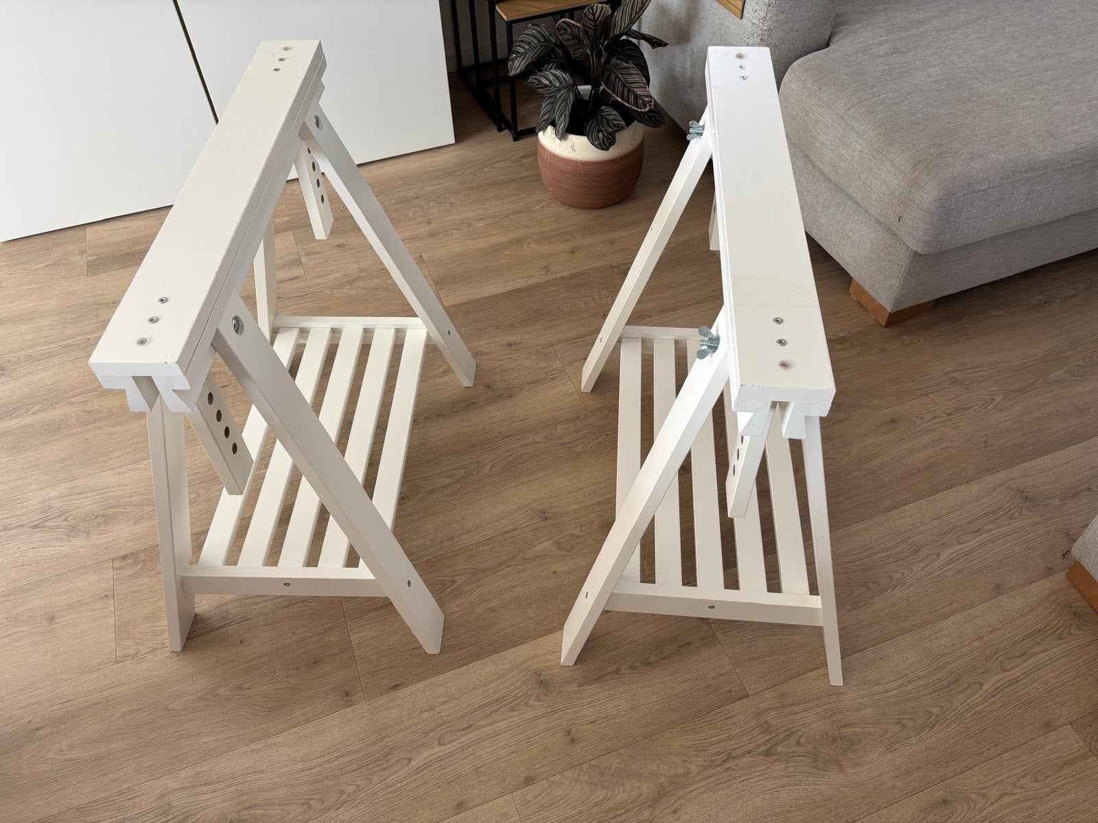 Lot de 2 tréteaux IKEA MITTBACK – Blanc bois massif, Bureau d'ordinateur, Enlèvement, Utilisé, IKEA