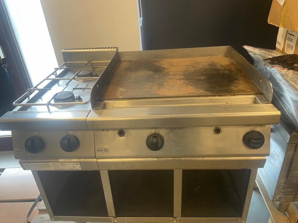 Asber professioneel kookfornuis met bakplaat – horeca, Enlèvement, Utilisé, Cuisinière, Friteuse et Grils