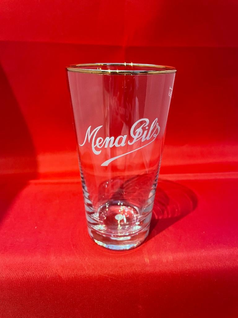 bierglas Mena Pils 25cl met gouden rand, Verzamelen, Ophalen of Verzenden, Gebruikt, Bierglas