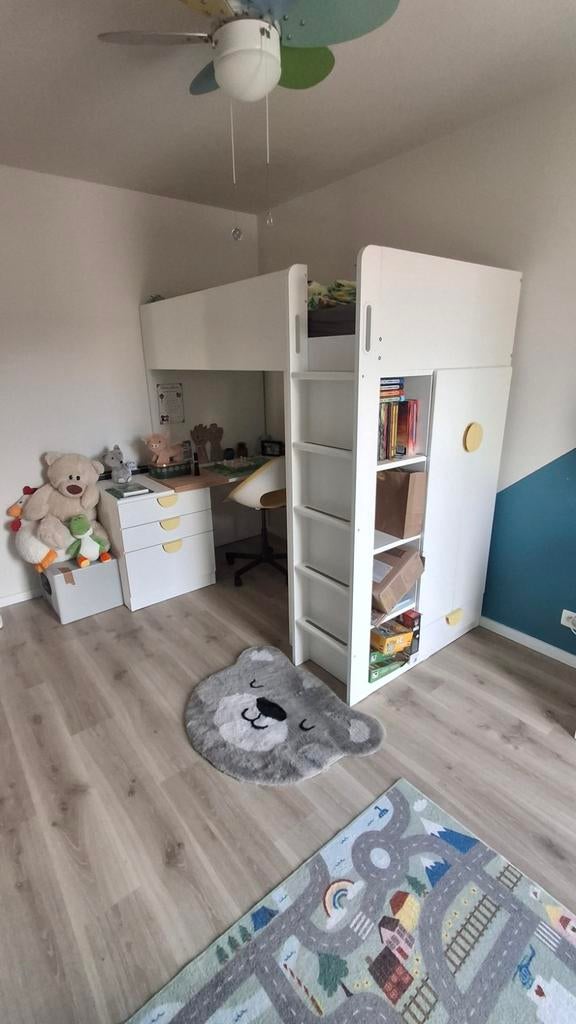 SMÅSTAD hoogslaper, wit wit/met bureau met 2 planken, 90x200, Ophalen, Hoogslaper