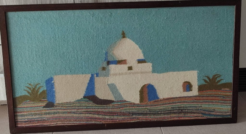 Tableau Tapis Tunisien sous verre Mergoum Laine 1988, Enlèvement