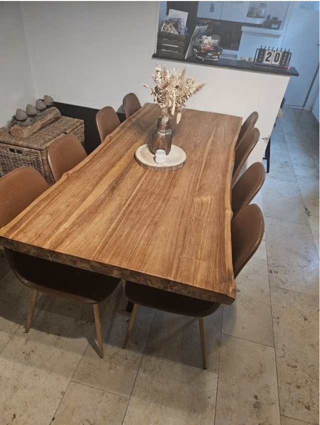 Prachtige teakhouten tafel + 8 stoelen, Ophalen, Teakhout, 50 tot 100 cm, Zo goed als nieuw