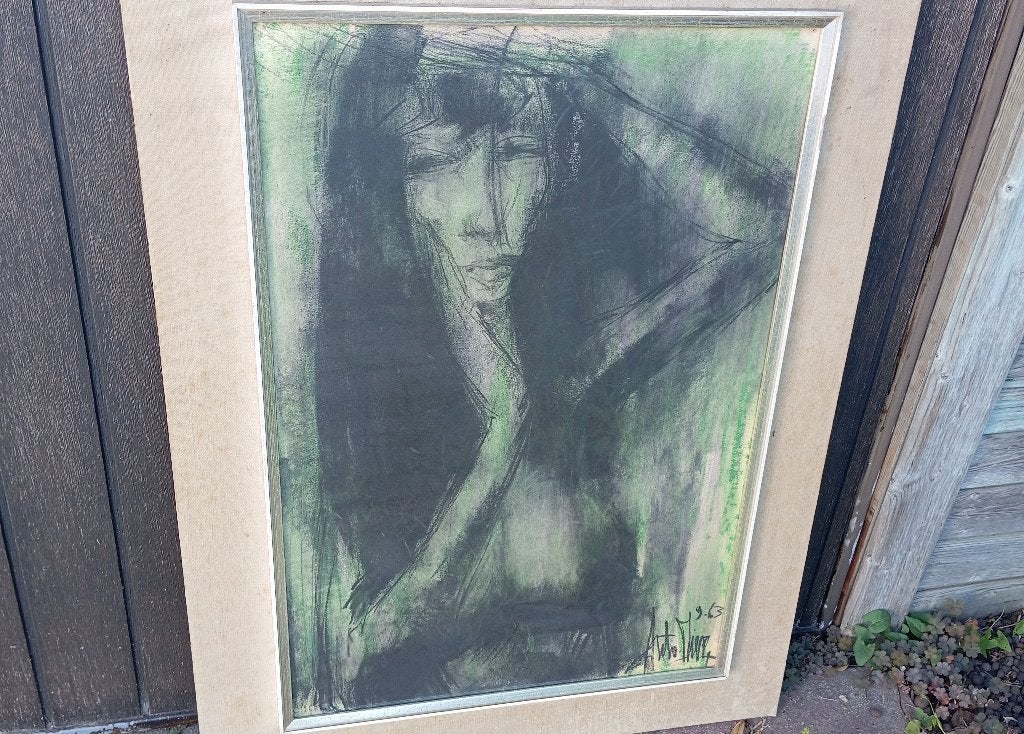 ANTO DIEZ (1914-1992) PEINTURE ÉROTIQUE NUE 1963, Portrait ou Personnes, Enlèvement, Papier, Technique mixte