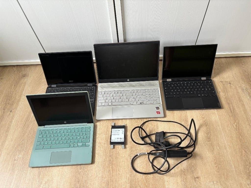 4 defecte Laptops en Chromebooks + Losse werkende 256GB SSD, Enlèvement ou Envoi, 13 pouces, Avec écran tactile, SSD