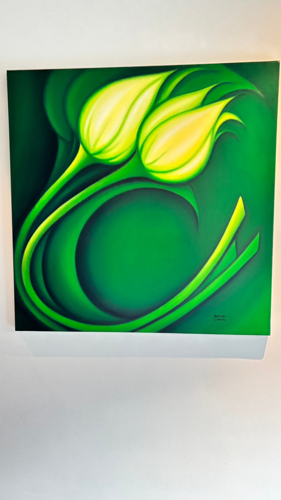 Origineel schilderij Dolores Morcillo – 120  120 cm, Antiek en Kunst, Ophalen, Gesigneerd, Bloemen