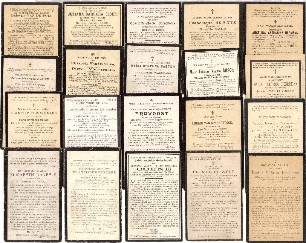 26 Oude Bidprentjes Geboren 1800 Gestorven 19...., Ophalen of Verzenden, Bidprentje