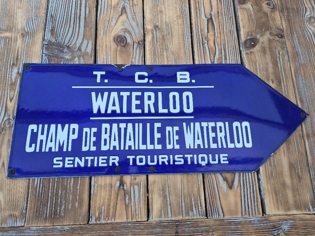 Ancienne plaque émaillée flèche TCB Waterloo - Déco Garage, Enlèvement ou Envoi