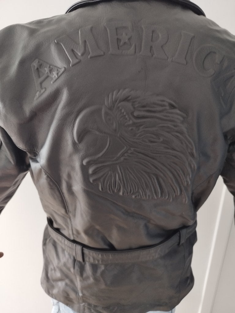 motorvest lederen met arend uit America jaren 80, Motoren, Kleding | Motorkleding, Ophalen, Tweedehands, Heren, Jas | textiel