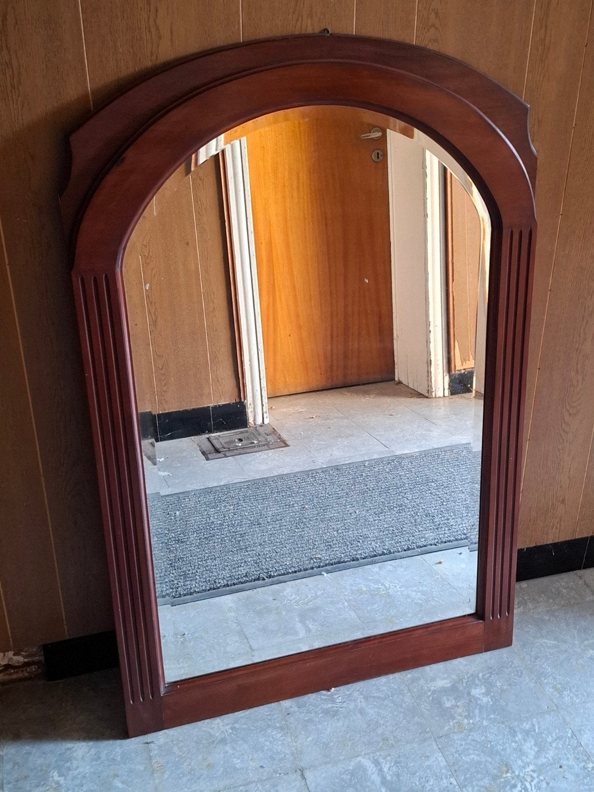 Grand miroir ancien Art déco – bois & glace biseautée, Antiquités & Art, Enlèvement, Autres formes, 50 à 100 cm, 100 à 150 cm
