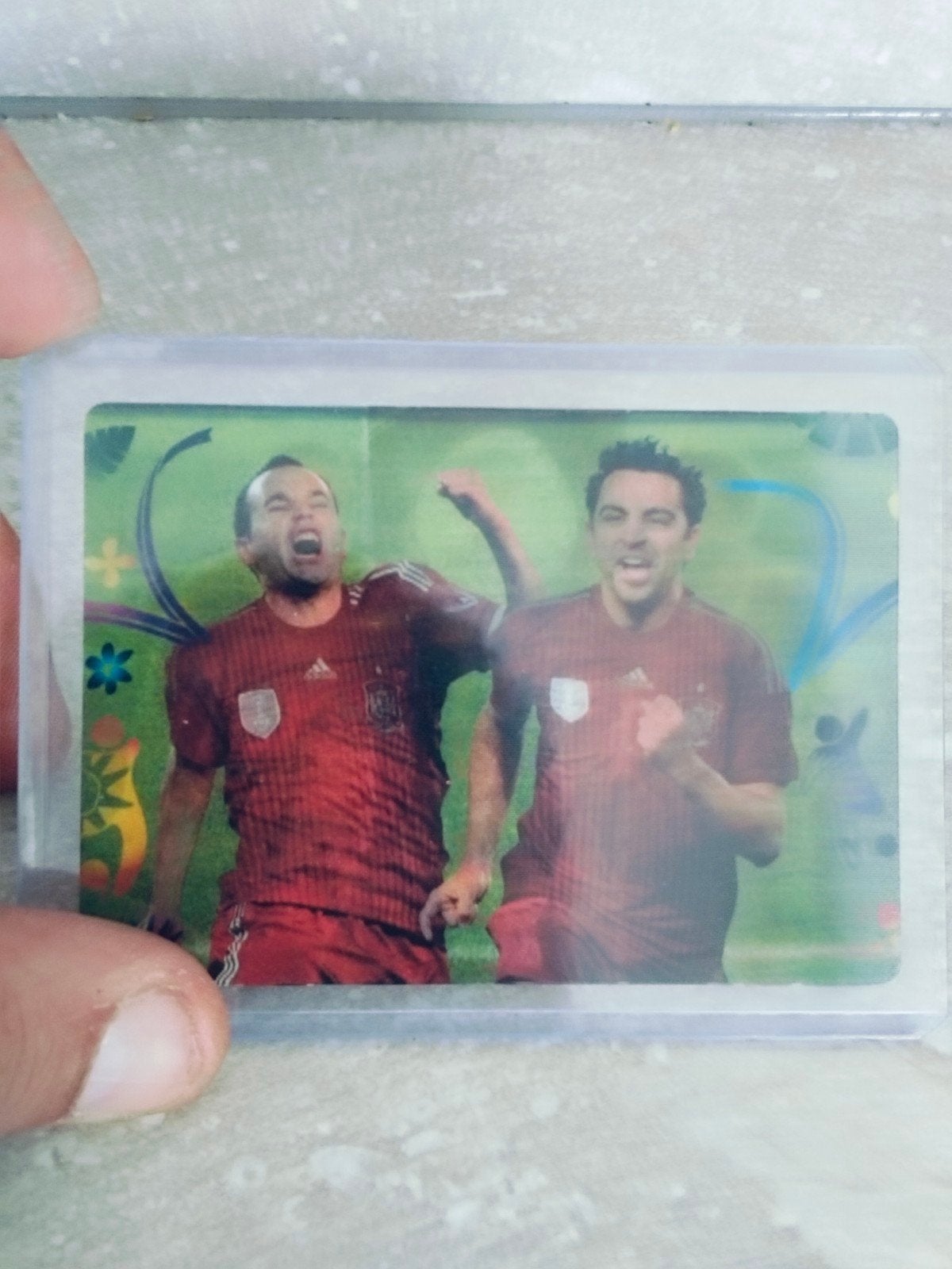 Panini WK 2014 double trouble kaart Iniesta en Xavi Spanje, Verzamelen, Ophalen of Verzenden